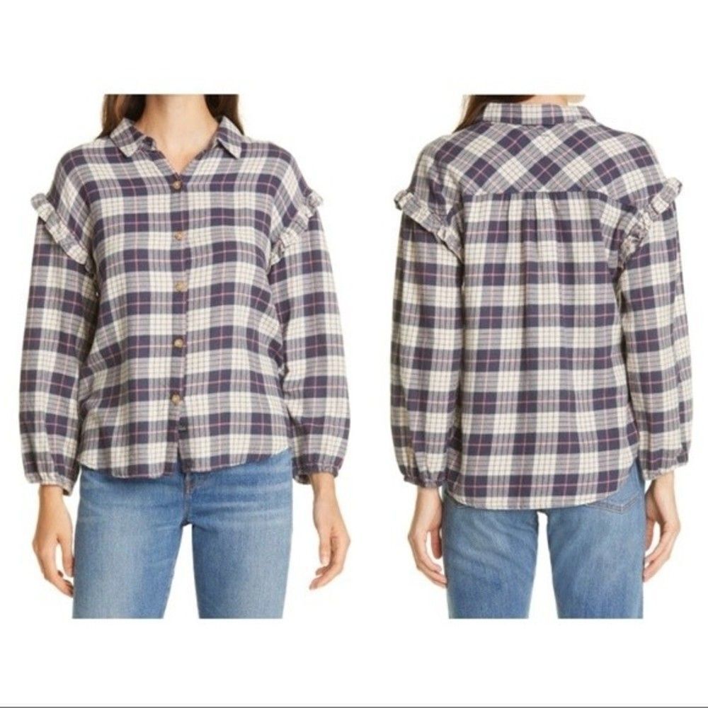 Rails Women’s NWT Willow Ruffle Sleeve Flannel Button-Up Shirt Size XL Plaid New